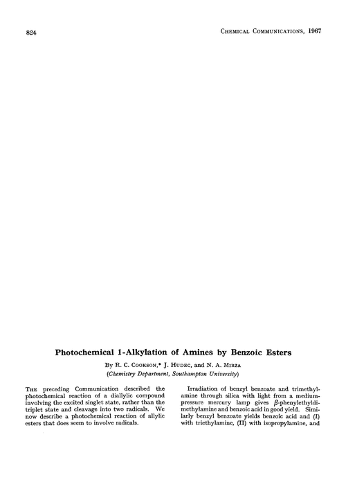 Photochemical 1-alkylation of amines by benzoic esters