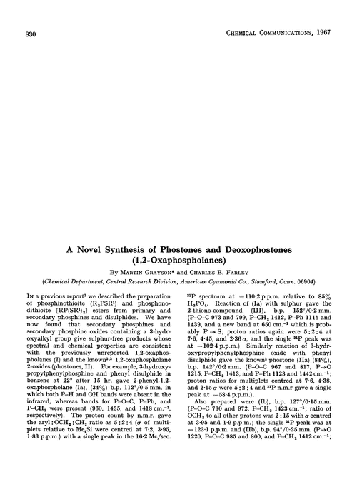 A novel synthesis of phostones and deoxophostones (1,2-oxaphospholanes)