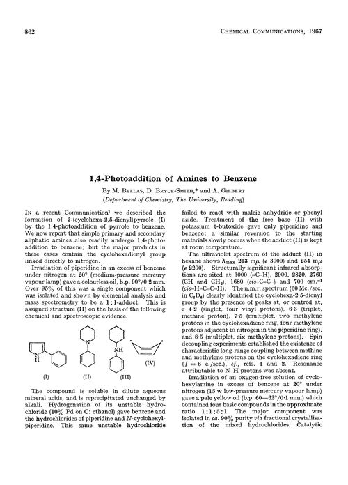 1,4-Photoaddition of amines to benzene