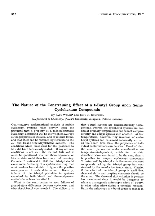 The nature of the constraining effect of a t-butyl group upon some cyclohexane compounds