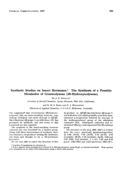 Synthetic studies on insect hormones. The synthesis of a possible metabolite of crustecdysone (20-hydroxyecdysone)