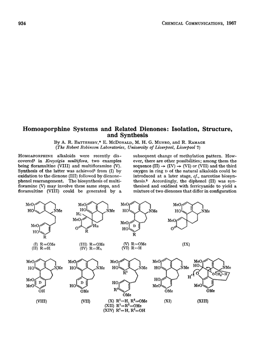 Homoaporphine systems and related dienones: isolation, structure, and synthesis