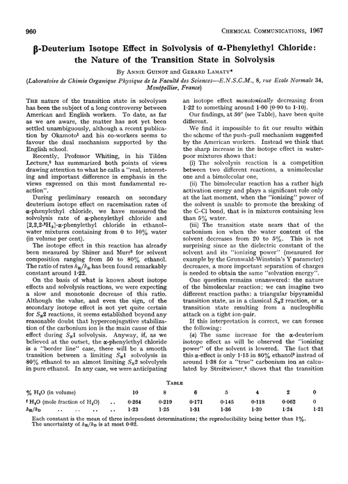 β-Deuterium isotope effect in solvolysis of α-phenylethyl chloride: the nature of the transition state in solvolysis