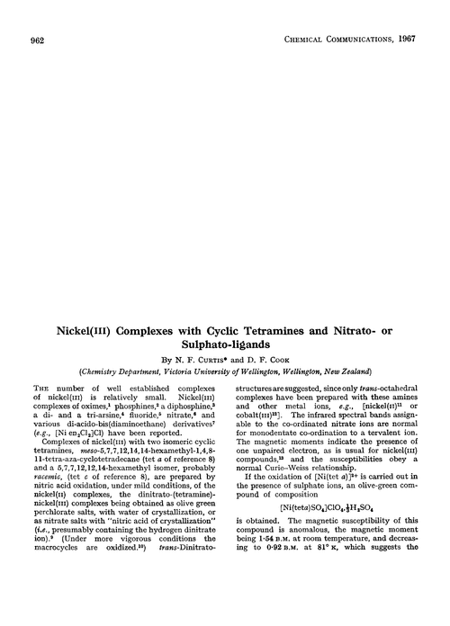 Nickel(III) complexes with cyclic tetramines and nitrato- or sulphato-ligands
