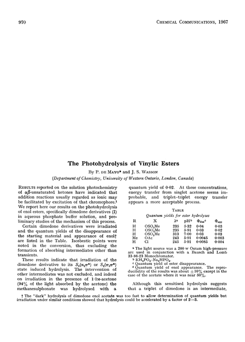 The photohydrolysis of vinylic esters