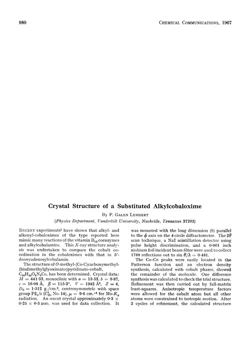 Crystal structure of a substituted alkylcobaloxime