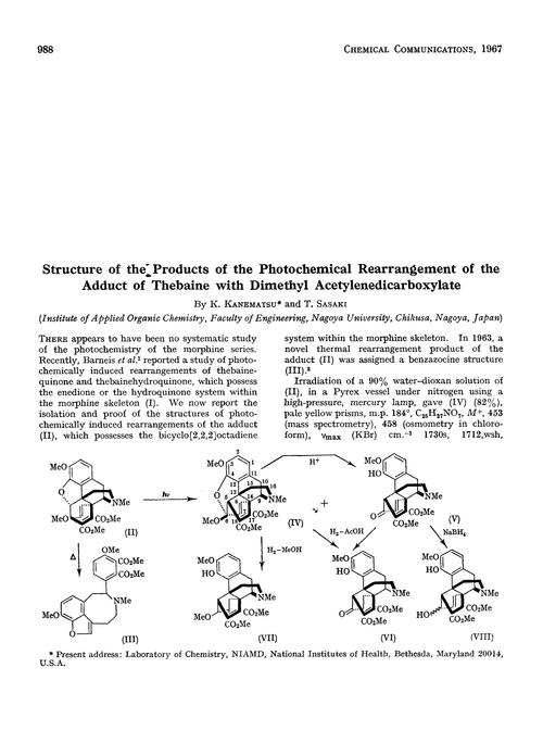 Structure of the products of the photochemical rearrangement of the adduct of thebaine with dimethyl acetylenedicarboxylate