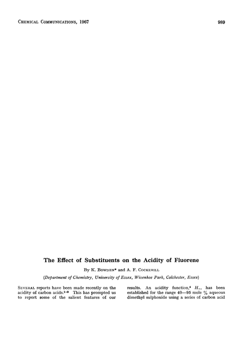 The effect of substituents on the acidity of fluorene