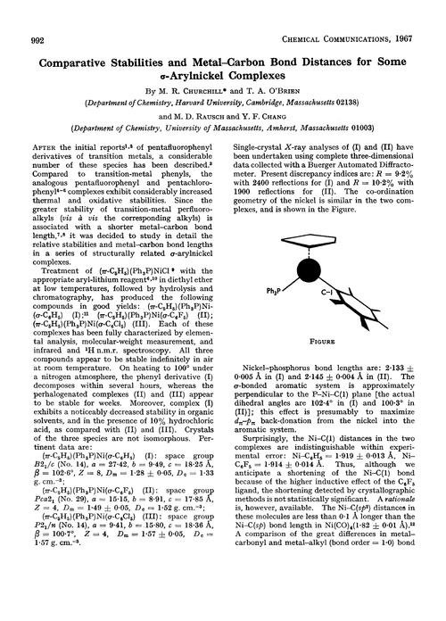 Comparative stabilities and metal–carbon bond distances for some σ-arylnickel complexes