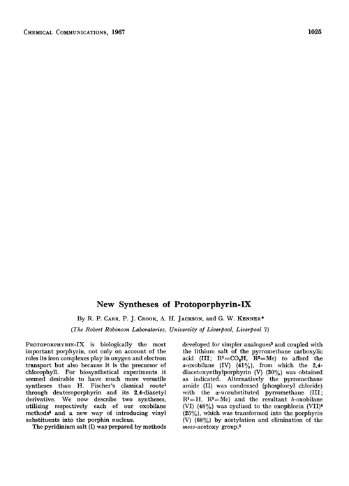 New syntheses of protoporphyrin-IX