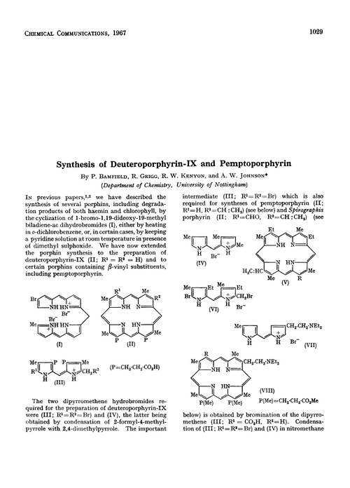 Synthesis of deuteroporphyrin-IX and pemptoporphyrin
