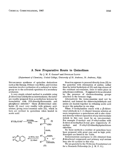 A new preparative route to quinolines
