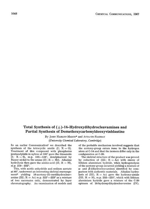 Total synthesis of (±)-16-hydroxydihydrocleavamines and partial synthesis of demethoxycarbonyldeoxyvinblastine