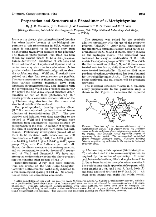 Preparation and structure of a photodimer of 1-methylthymine