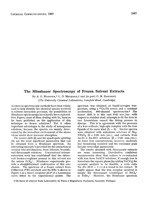 The Mössbauer spectroscopy of frozen solvent extracts