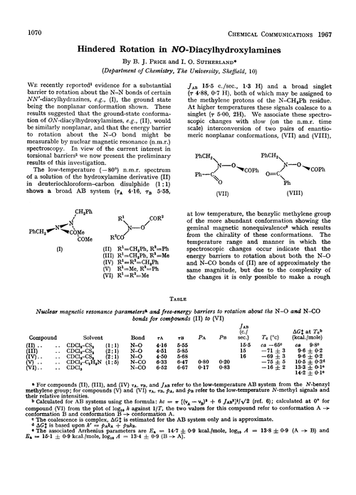 Hindered rotation in NO-diacylhydroxylamines