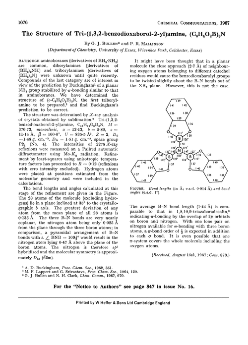 The Structure Of Tri 1 3 2 Benzodioxaborol 2 Yl Amine C6h4o2b 3n Chemical Communications London Rsc Publishing