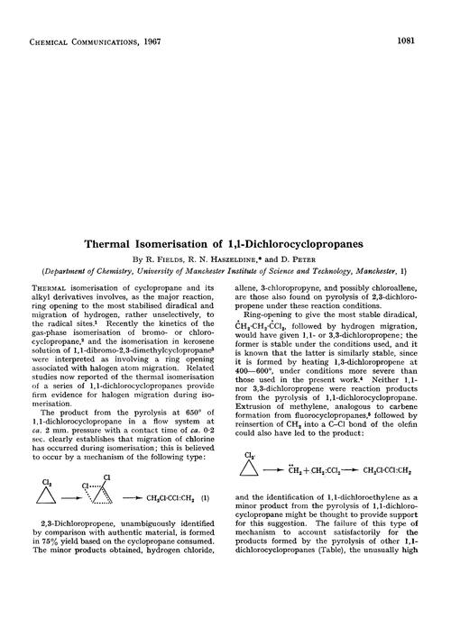 Thermal isomerisation of 1,1-dichlorocyclopropanes