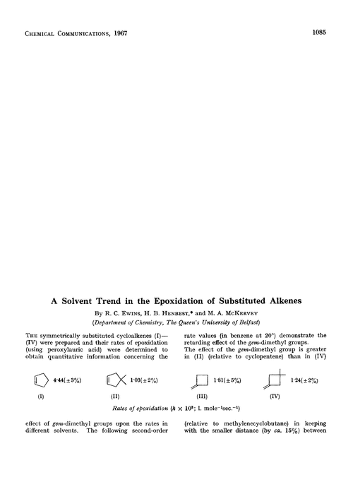 A solvent trend in the epoxidation of substituted alkenes