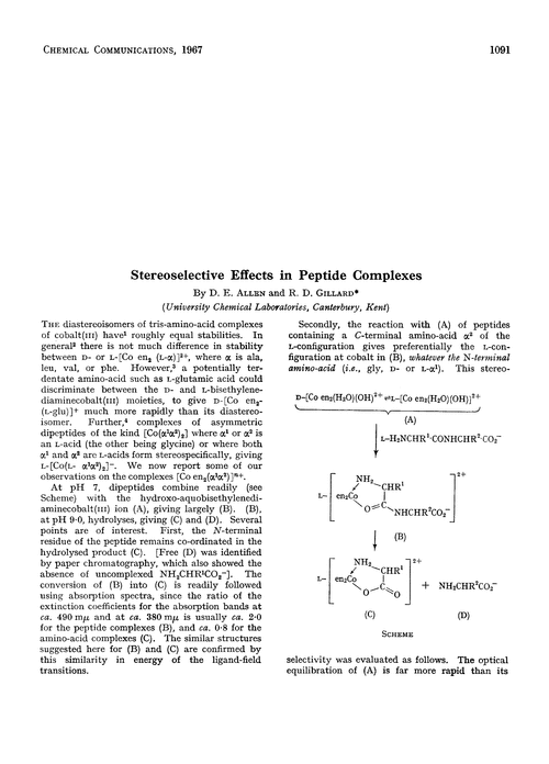 Stereoselective effects in peptide complexes