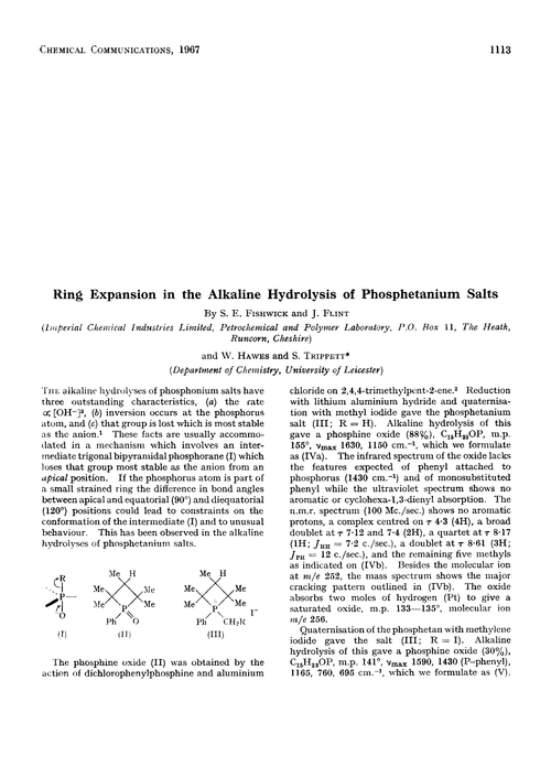 Ring expansion in the alkaline hydrolysis of phosphetanium salts