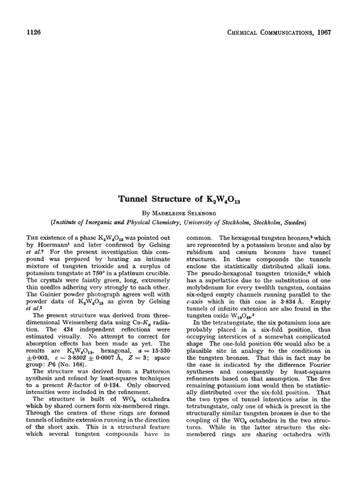 Tunnel structure of K2W4O13