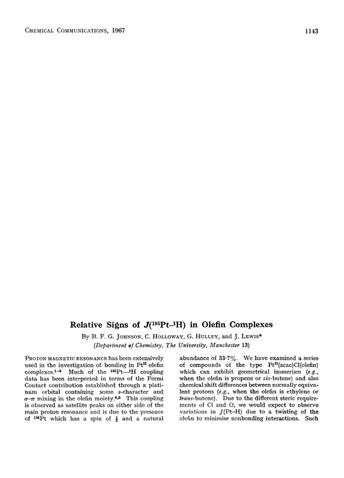 Relative signs of J(195Pt–1H) in olefin complexes