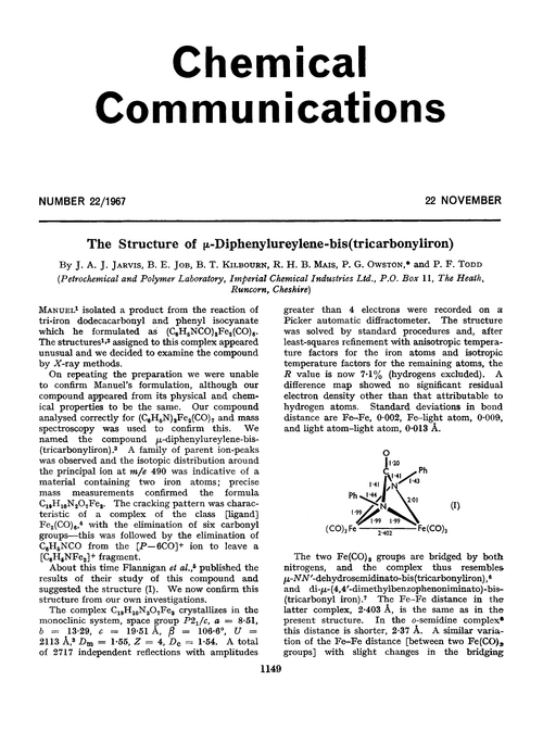 The Structure Of µ Diphenylureylene Bis Tricarbonyliron Chemical Communications London Rsc Publishing