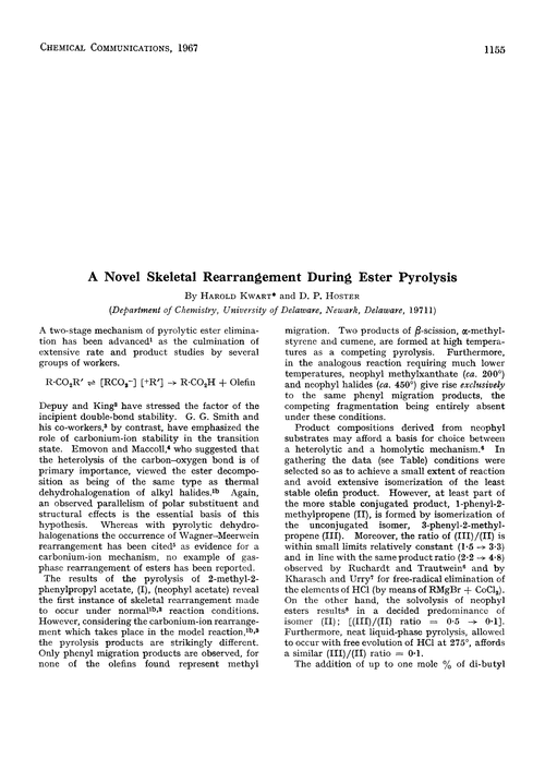 A novel skeletal rearrangement during ester pyrolysis
