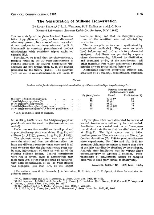 The sensitization of stilbene isomerization