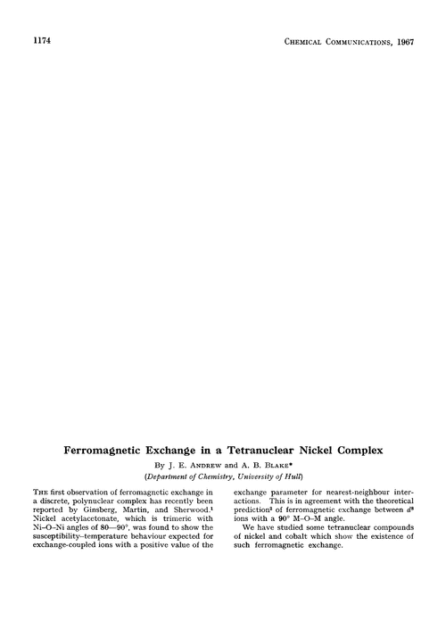 Ferromagnetic exchange in a tetranuclear nickel complex