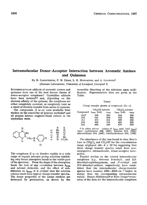 Intramolecular donor–acceptor interaction between aromatic amines and quinones