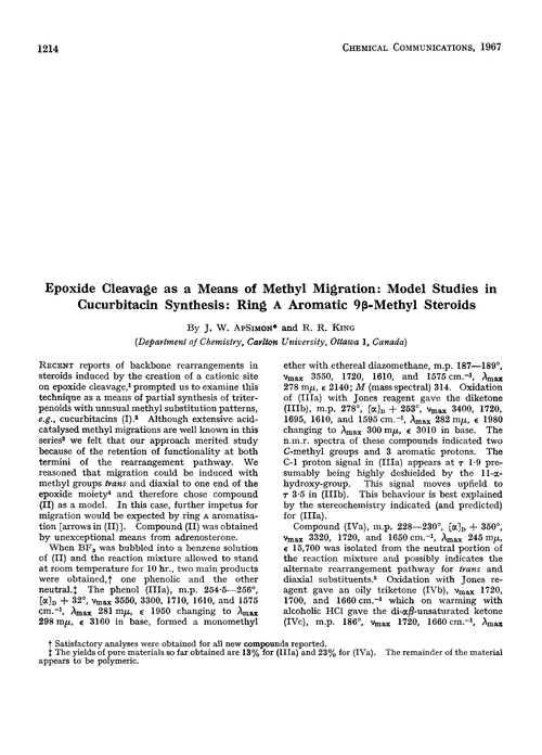 Epoxide cleavage as a means of methyl migration: model studies in cucurbitacin synthesis: ring A aromatic 9β-methyl steroids