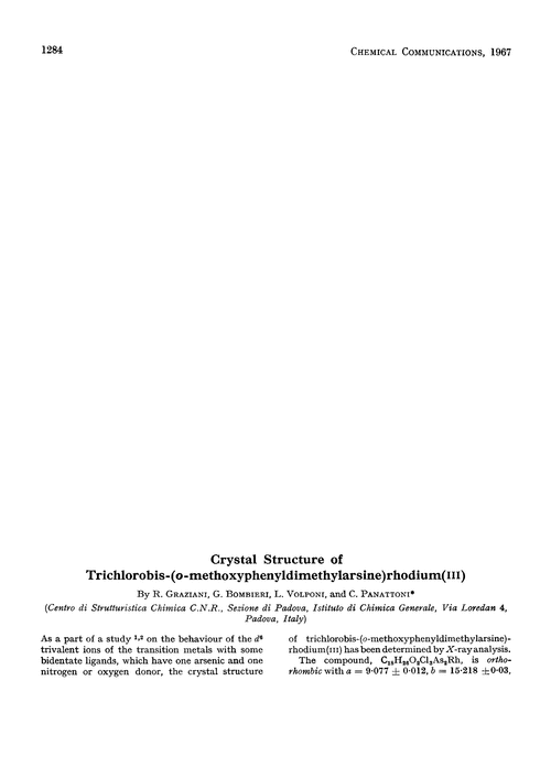 Crystal structure of trichlorobis-(o-methoxyphenyldimethylarsine)rhodium(III)