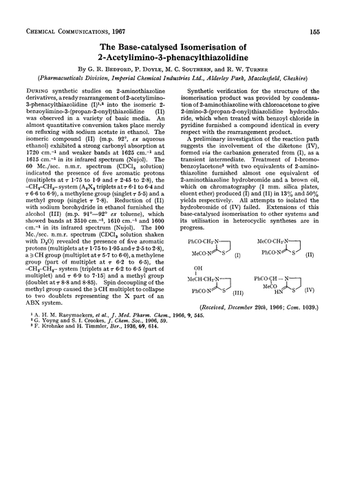 The base-catalysed isomerisation of 2-acetylimino-3-phenacylthiazolidine