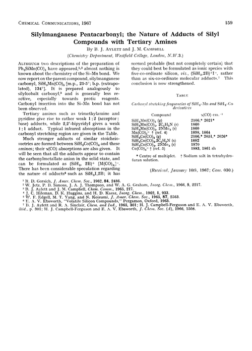 Silylmanganese pentacarbonyl; the nature of adducts of silyl compounds with tertiary amines