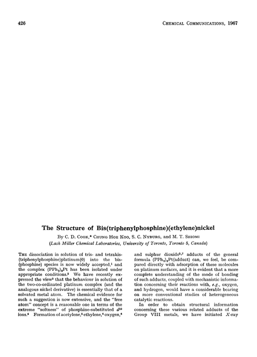 The structure of bis(triphenylphosphine)(ethylene) nickel