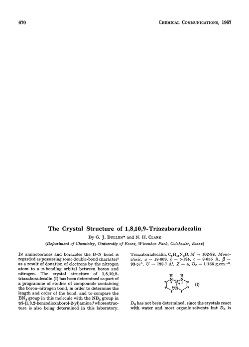 The crystal structure of 1,8,10,9-triazaboradecalin