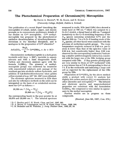 The photochemical preparation of chromium(III) mercaptides