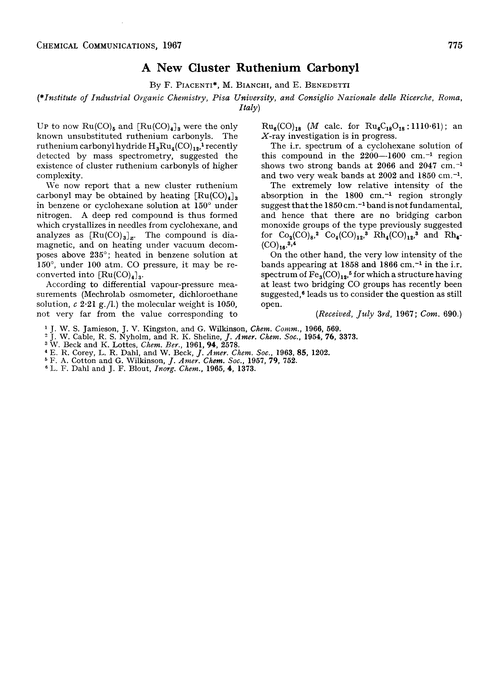 A new cluster ruthenium carbonyl