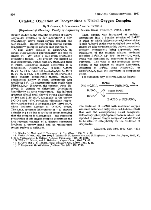 Catalytic oxidation of isocyanides: a nickel–oxygen complex
