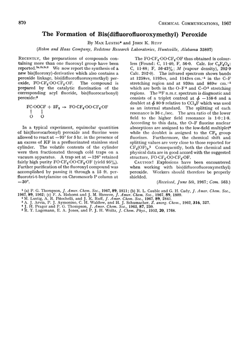 The formation of bis(difluorofluoroxymethyl) peroxide