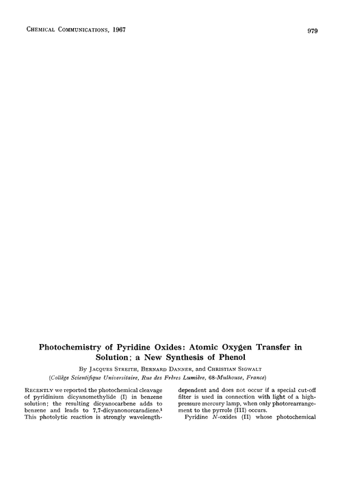 Photochemistry of pyridine oxides: atomic oxygen transfer in solution; a new synthesis of phenol