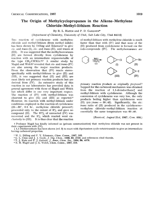 The origin of methylcyclopropanes in the alkene–methylene chloride–methyl-lithium reaction