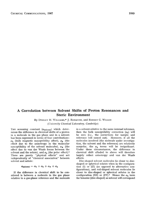A correlation between solvent shifts of proton resonances and steric environment