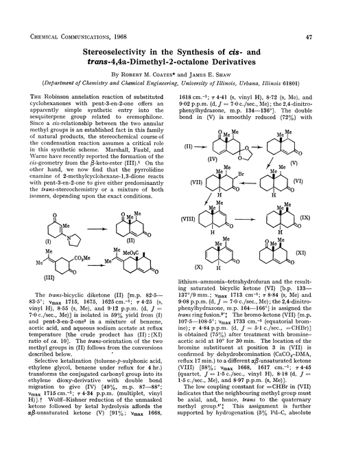 Stereoselectivity in the synthesis of cis- and trans-4,4a-dimethyl-2-octalone derivatives