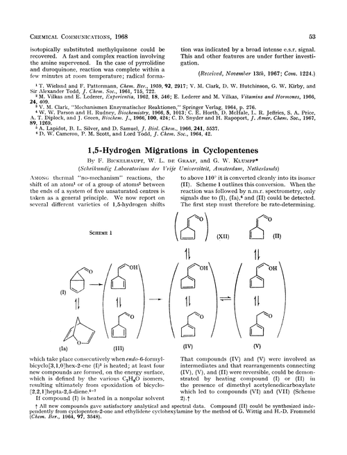 1,5-Hydrogen migrations in cyclopentenes
