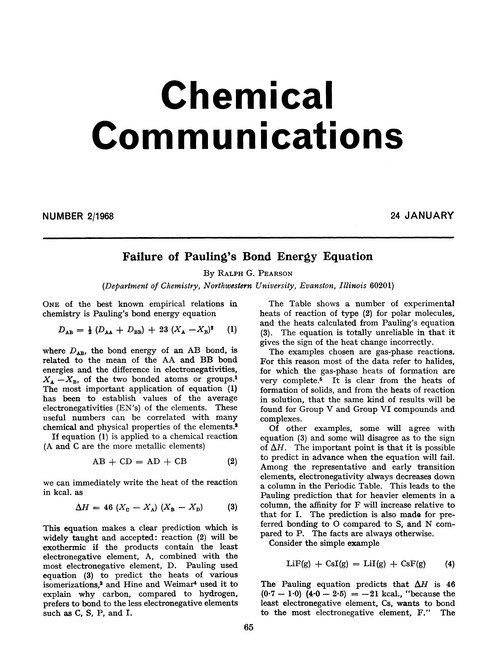 Failure of pauling's bond energy equation