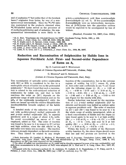 Reduction and racemisation of sulphoxides by halide ions in aqueous perchloric acid: first- and second-order dependence of rates on h0