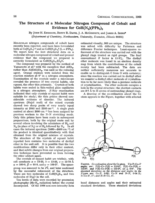 The Structure Of A Molecular Nitrogen Compound Of Cobalt And Evidence For Coh N2 Pph3 3 Chemical Communications London Rsc Publishing